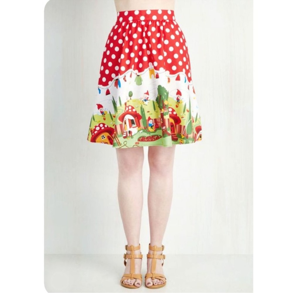 Modcloth Retrolicious Gnome Village Mushroom Skirt Size Small